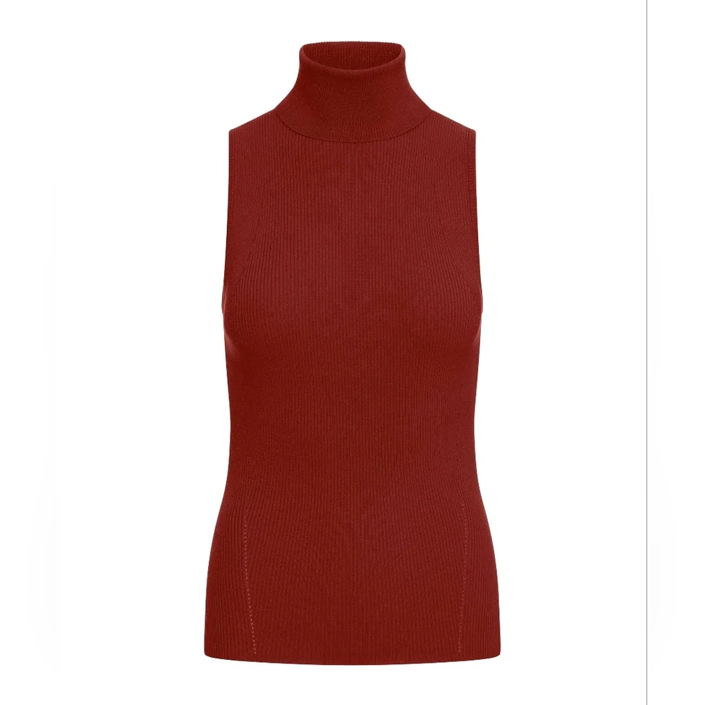 Anne Klein Shirt Women's Large Red Sleeveless Ribbed Turtleneck Sweater Top - Picture 3 of 10